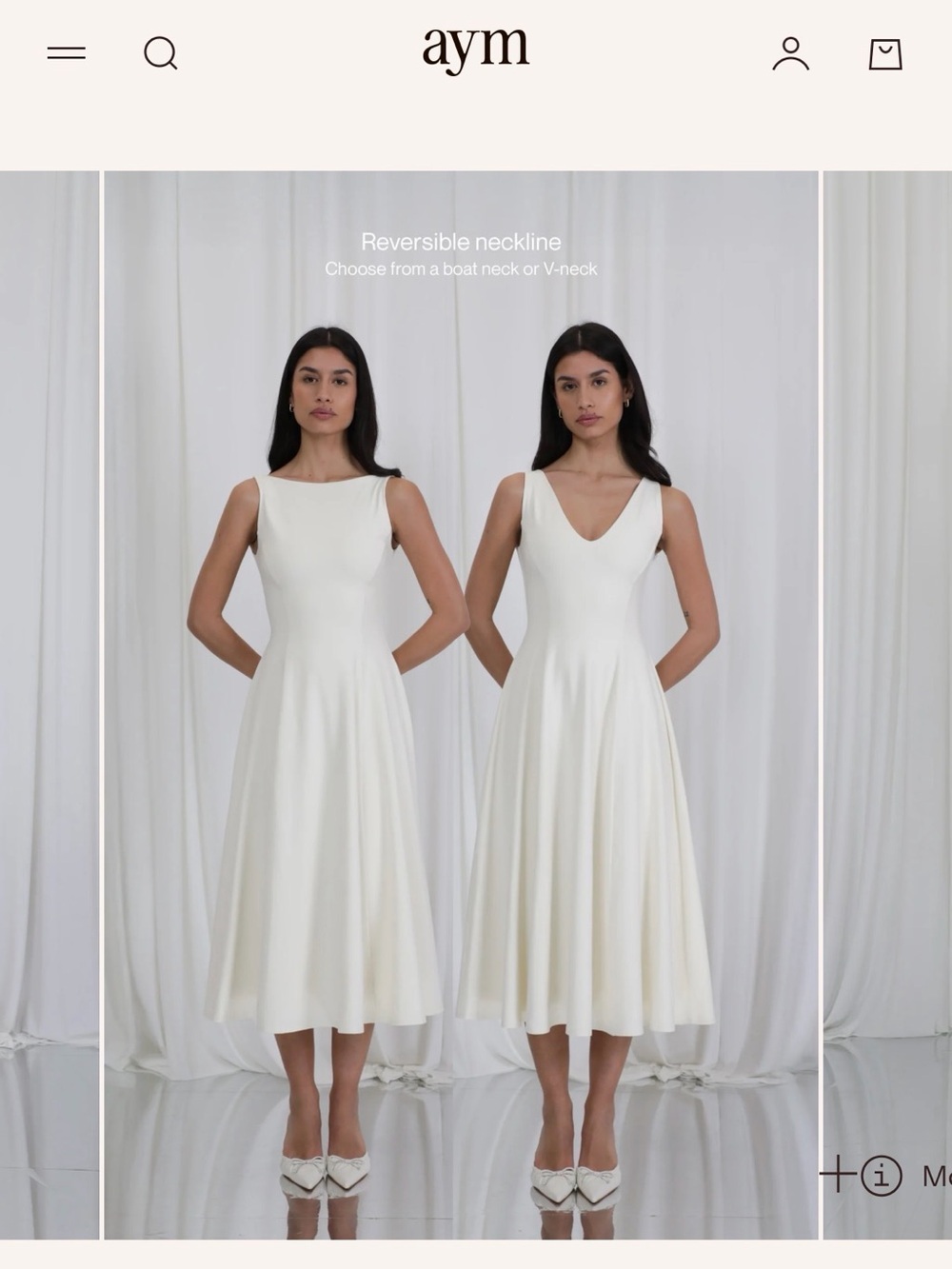 AYM Ivory V-Neck Midi Dress - Picture 2 of 3